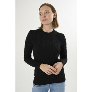 Pulover cu decolteu la baza gatului si model torsade - Negru imagine