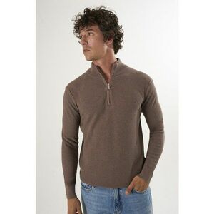 Pulover slim-fit cu fenta cu fermoar - Maro imagine