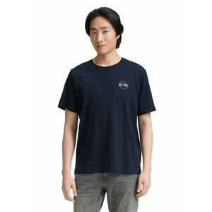 Tricou de bumbac cu imprimeu logo discret pe piept - Albastru ultramarin/Alb murdar imagine
