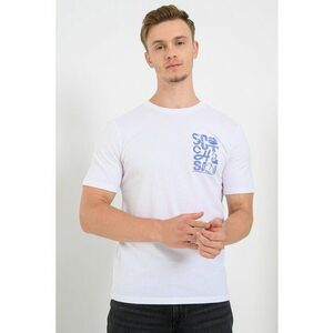 Tricou de bumbac organic cu logo pe piept - Alb/Albastru pastel imagine