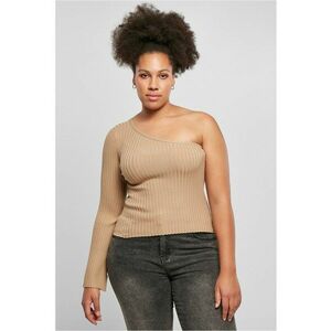 Bluza striata cu decolteu pe un umar - Maro camel imagine