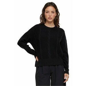Pulover cu maneci cazute si design cu torsade - Negru melange imagine