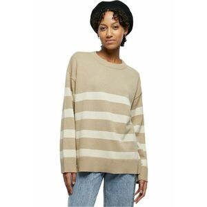 Pulover in dungi cu maneci cazute - Alb fildes/Maro camel imagine