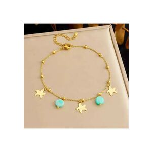 Bratara de picior - aurie - din otel inoxidabil - suflata cu aur 18k - cu stelute de mare si pietre turquoise - Adonika C4 imagine