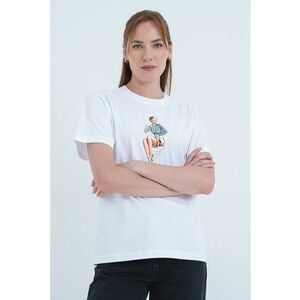 Tricou din bumbac cu imprimeu grafic - Alb optic/Albastru imagine