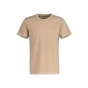 Tricou din bumbac cu decolteu la baza gatului si broderie logo discreta - Bej imagine