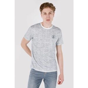 Tricou de bumbac cu decolteu la baza gatului - Alb murdar/Bleumarin imagine