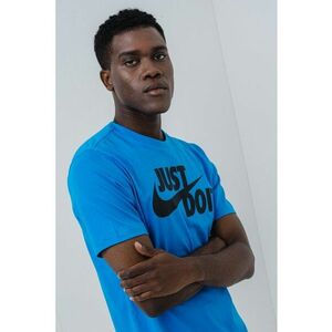 Tricou de bumbac cu imprimeu logo si text Swoosh - Negru/Albastru deschis imagine