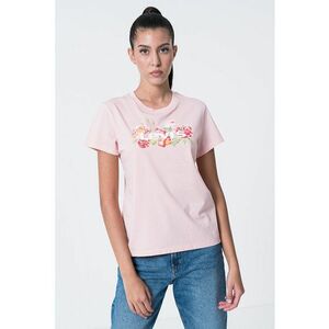 Tricou de bumbac cu decolteu la baza gatului - Roz pastel/Roz imagine