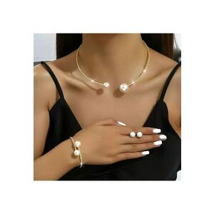Set colier choker - bratara si cercei - auriu - cu perle si pietre - David C15 imagine
