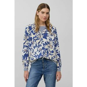 Bluza cu decolteu in V si model floral - Alb/Albastru royal imagine