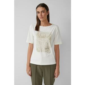 Tricou din amestec de bumbac cu model floral - Auriu/Alb murdar imagine