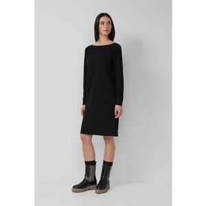 Rochie dreapta tricotata fin cu decolteu barcuta - Negru imagine