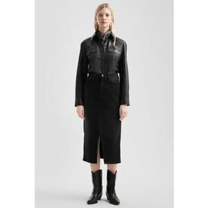 Fusta midi de denim cu slit frontal - Negru imagine