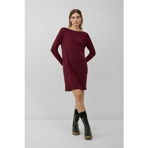 Rochie dreapta tricotata fin cu decolteu barcuta - Rosu inchis imagine