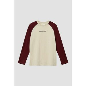Bluza cu decolteu la baza gatului si design text - Visiniu/Bej deschis imagine
