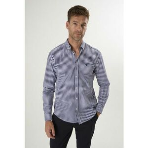 Camasa din bumbac cu model in carouri - Alb/Albastru indigo imagine