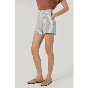 Pantaloni scurti cu dungi si talie inalta - Gri/Alb murdar imagine