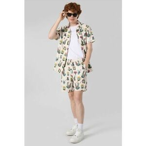 Pantaloni scurti din amestec de in cu imprimeu grafic - Verde/Piersica imagine