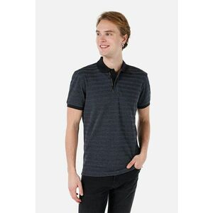 Tricou polo din amestec de bumbac cu model in dungi - Gri antracit imagine