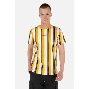Tricou cu decolteu la baza gatului si model in dungi - Alb/Portocaliu/Negru stins imagine