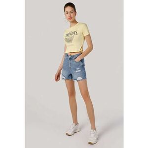 Pantaloni scurti din denim cu model uni - Albastru imagine