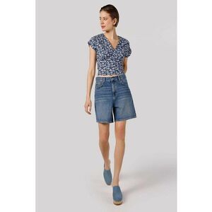 Pantaloni scurti din denim cu talie inalta - Albastru inchis imagine