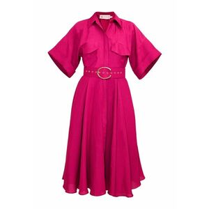 Rochie-camasa din amestec de in accesorizata cu o curea - Roz aprins imagine