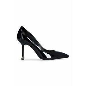 Pantofi de piele ecologica lacuita cu varf ascutit si toc - Negru imagine