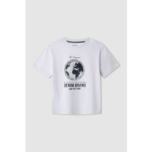 Tricou cu decolteu la baza gatului si imprimeu grafic Medgar - Albastru ultramarin/Alb optic imagine