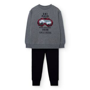 Set de bluza de trening cu imprimeu grafic si pantaloni de trening cu snur in talie - Negru/Gri melange imagine