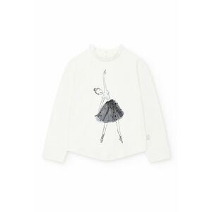 Bluza cu design grafic si decolteu la baza gatului - Alb imagine