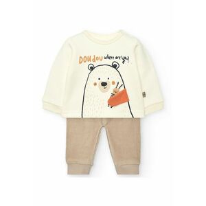 Set de bluza si pantaloni din reiat - 2 Piese - Alb/Maro nisip imagine