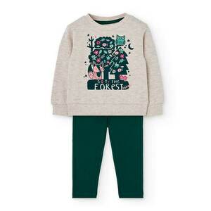 Set de bluza cu imprimeu si pantaloni cu talie ajustabila - 2 Piese - Verde/Gri melange imagine