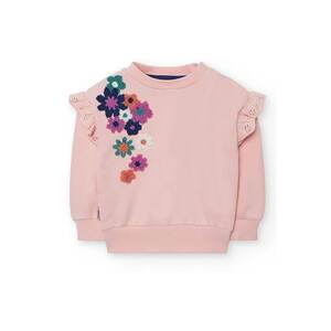 Bluza de trening cu aplicatii florale brodate si volane - Portocaliu/Roz prafuit/Albastru imagine