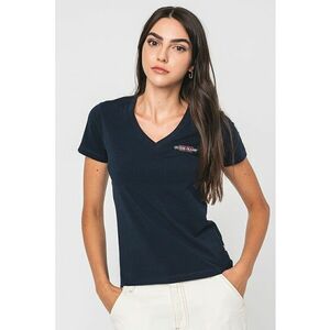 Tricou slim fit cu decolteu in V - Bleumarin imagine