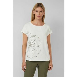 Tricou cu decolteu rotund si model floral - Alb murdar/Argintiu imagine