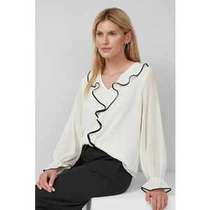 Bluza cu decolteu in V si volane - Negru stins/Alb murdar imagine
