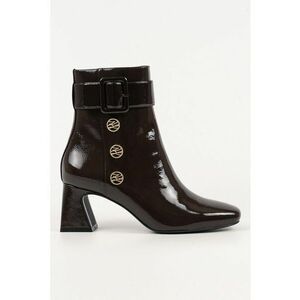Botine cu toc masiv si logo - Maro cognac imagine