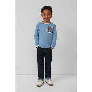 Bluza din bumbac cu imprimeu text - Albastru prafuit imagine