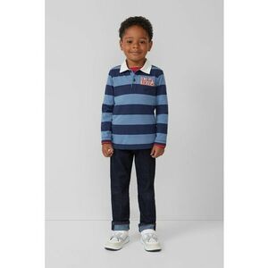 Bluza polo cu imprimeu text si dungi - Albastru prafuit/Bleumarin imagine