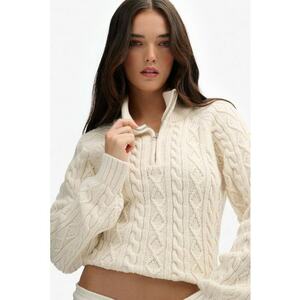 Pulover cu torsade - Alb fildes imagine