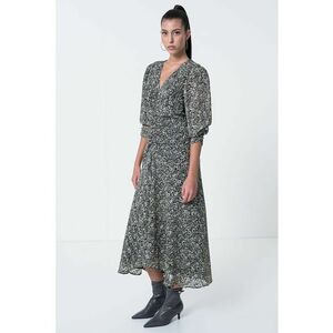 Rochie evazata cu maneci bufante - Negru/Crem imagine