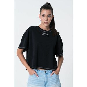 Tricou crop lejer din bumbac organic - Alb/Negru imagine