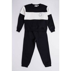 Set de bluza de trening cu logo si paantaloni de trening cu snur - Alb/Negru imagine