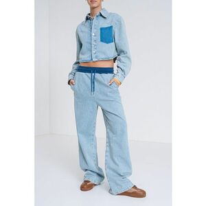 Pantaloni jogger din denim cu snur - Albastru deschis melange imagine