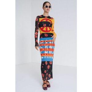 Rochie maxi cu model - Negru/Galben/Albastru imagine
