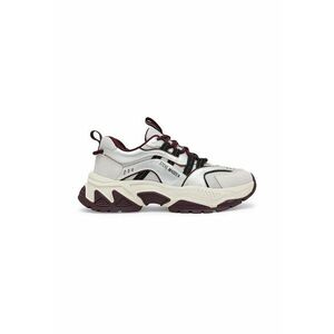 Pantofi sport demi-wedge cu garnituri de piele intoarsa - Alb/Gri deschis imagine