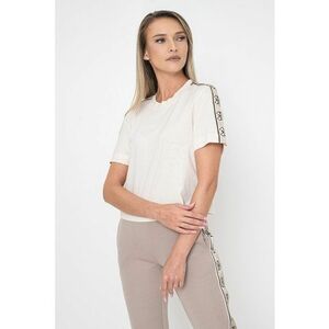 Tricou crop de bumbac cu segmente laterale cu logo - Bej imagine