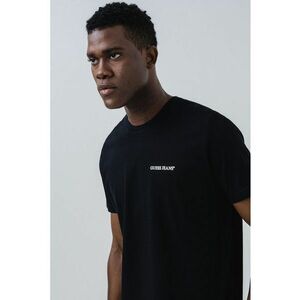 Tricou de bumbac cu logo pe piept - Negru imagine